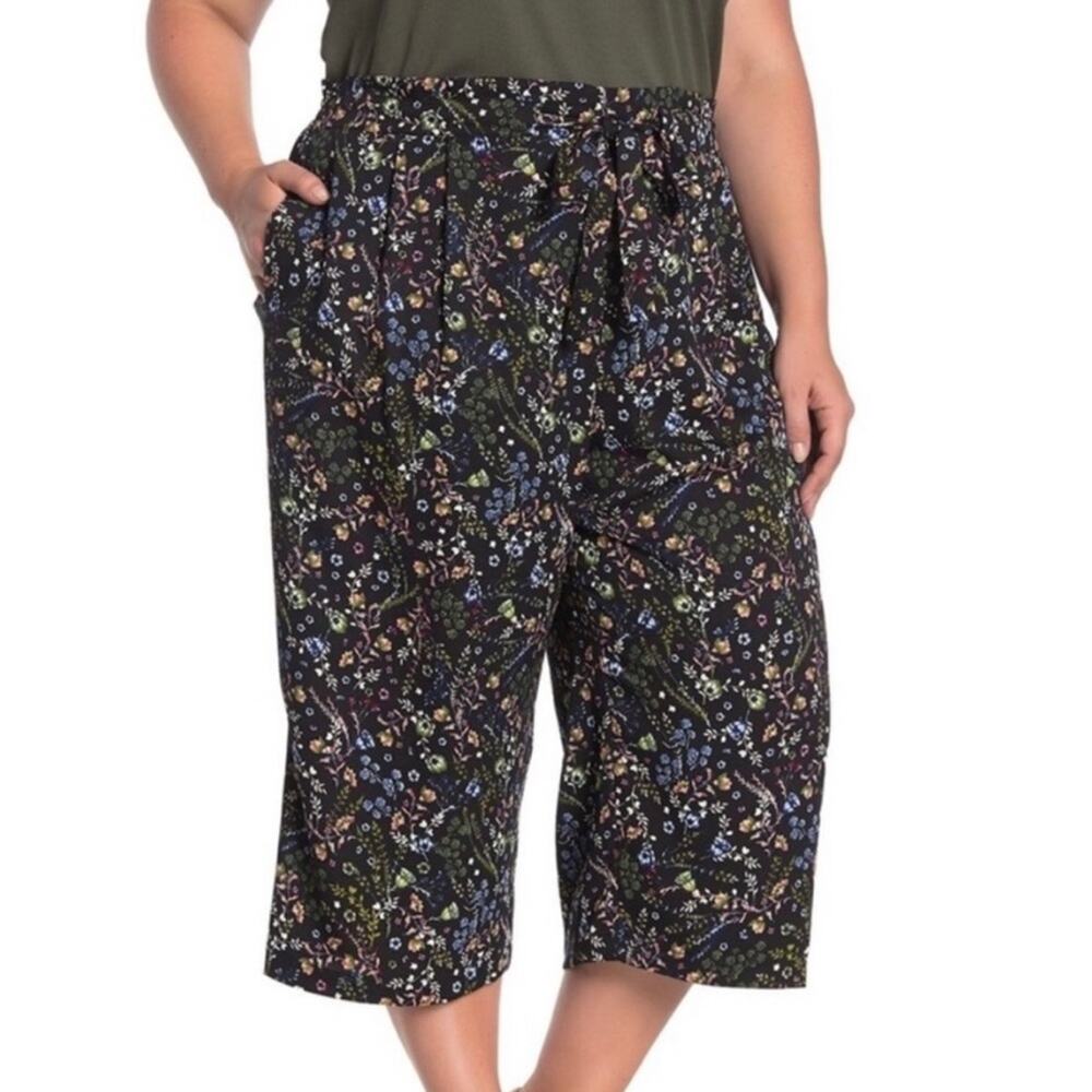 DR2 by Daniel Rainn Floral Wide Leg Cropped High Waisted Pants Size Large